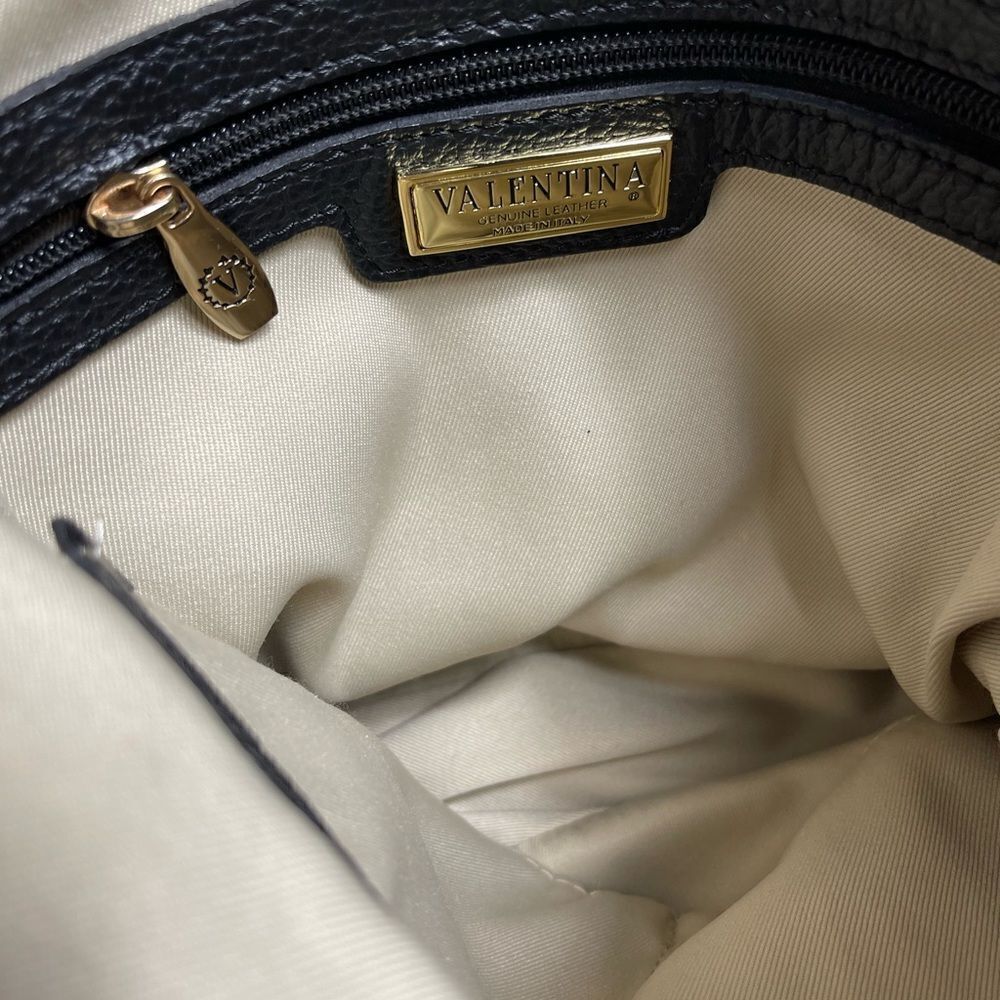 Valentina Italia black pebble leather bucket style shoulder bag tan trim… - Picture 8 of 10